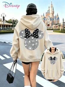 The Disney "Mickey Mouse Sparkle" Y2K Print Hoodie Is A Playful, Loose-Fitting Top With A Casual Print. As A Versatile And Casual Holiday Gift, It's The Perfect Choice. (Women's Fall/Winter Clothing / Elegant Women's Wear / Printed Hoodies / Printed Tops / Women's Casual Wear / Women's Fashion Essentials / Holiday Outfits / Plus-Size Friendly) - Apricot - View 1