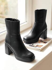 Women's Platform Gogo Ankle Boots Chunky High Heels Square Toe Comfort Party Dress Side Zipper Booties Shoes For Women - màu đen - Xem 2