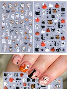 2pcs/1pc - Halloween Embossed Nail Stickers - Self-Adhesive 3D Nail Decals, Halloween Theme Nail Stickers, Including Ghosts, Pumpkins, Black Cats, Skulls, Spider Webs And Floral Patterns, Suitable For DIY Nail Art, Halloween Party Decoration, Halloween Decoration Props, Halloween Party Gifts, Notebook Decoration, Sticker Decoration, Random DIY Stickers. Suitable For Halloween Nail Art Decoration, Halloween Party Decoration, Party Stickers, Party Gifts. - Multicolor - View 5