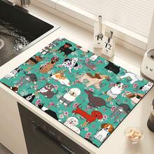 1pc Animal Pattern Printed Absorbent Dish Drying Mat, Home Decor, Suitable For Espresso Machine Countertop, Sink Drain Mat, Soft Faucet Pad, Bathroom Cup Mat, Kitchen & Bathroom Accessories - Multicolor - View 9