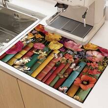 1pc Butterfly Book Pattern Printed Absorbent Dish Drying Mat, Dish Drying Pad, Espresso Machine Countertop Absorbent Mat, Sink Drain Mat, Soft Faucet Absorbent Mat, Sink Cup Mat, Home & Kitchen, Bathroom Accessories - Multicolor - View 8