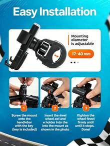 1pc Universal Motorcycle/Bicycle Phone Holder 360° Rotating Shockproof Secure Handlebar Mount With Auto-Locking Mechanism - Black - View 6