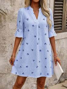 Vestido corto casual de mujer con estampado rojo - Azul - Ver 11