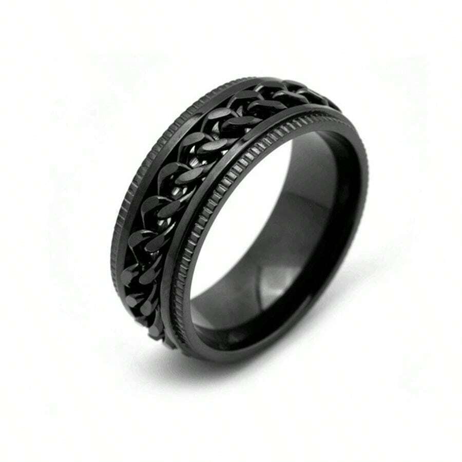 Anel Em Aço Inox 316l Masculino Feminino Face Simples E Lisa Largura 6 Mm - Preto - Visão 1