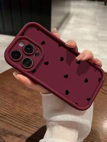 1pc Burgundy Minimalist Black Spade Heart Shaped Soft TPU Shockproof Phone Case, Compatible With Apple 17, 16, 15, 14, 13, 12, 11 Pro Max, Air, And Series - Multicolor - View 5