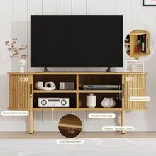 Mueble para TV de 120 cm con puertas correderas - Almacenamiento funcional - Consola multimedia moderna para salón - Acabado en roble - Mango Wild Oak Gold - Ver 7