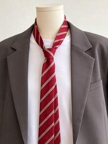 1pc Men's Red Striped Polyester Tie, Decoration For Groom's Shirt, Handmade Ladies Style Belt Accessory - Multicolor - View 6
