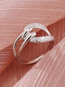 1pc Elegant Intricate Twisted Design Women's Ring With Embedded Sparkling Synthetic Cubic Zirconia, Suitable For Weddings, Engagements, Daily Wear, Anniversaries And Special Occasions - Silver - View 1