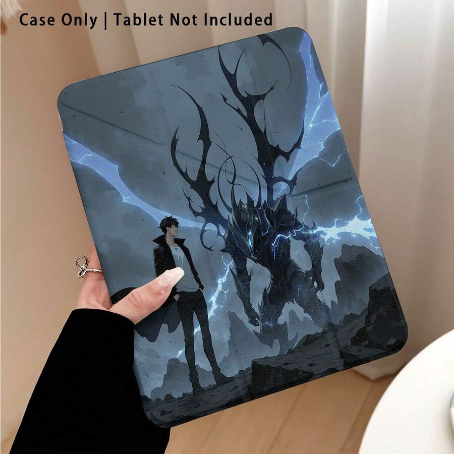 Cartoon Character And Silhouette Pattern Painted Effect Acrylic Crystal Tablet Protective Case, With Stand, Compatible With Honor/Apple/ And Other Popular Tablet Models, Foldable Anti-Bending, Silicone Reinforced Corners, Auto Wake/Sleep Function, Built-In Pen Slot, Multi-Angle Foldable Stand - Multicolor - View 1