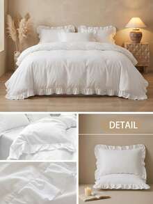 Set Sprei Lembut & Nyaman dengan Rumbai 3 Buah (1 Sprei + 2 Sarung Bantal, Tanpa Isian), Cocok untuk Kamar Tidur & Kamar Tamu, Dapat Dicuci dengan Mesin, Sepanjang Musim - Putih Krem - View 7