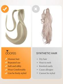 DOORES Invisible Ponytail Hair Extensions, Easy To Install, 100% Human Hair, Straight, 14-22 Inches, 75-90g, High Quality Remy Hair Extensions With Clips, Natural Look And Soft Touch - S17A/60A - View 5