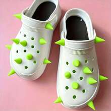 10/20pcs Set Punk Street Style Detachable Soft Rubber Cone Studs Shoe Charms, DIY Accessories Suitable For Garden Shoes, Clogs, Sandals, Slippers, Perfect Birthday Gift, Christmas Party Gift - Lime Green - View 3