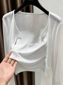 女款純色春夏秋外套白色披肩薄款針織罩衫外套 - 白色 - 查看 4