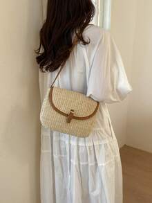 New Fashion Straw Bag, Shoulder Crossbody Bag, Versatile Stylish Straw Saddle Bag For Women - Brown - View 4