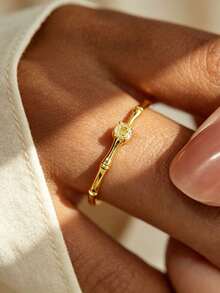 Luxury Bamboo Knot Rhinestone Ring, Unique Design Meaning "Steady Advancement", Minimalist Versatile Daily Wear, Thoughtful Gift For Girlfriend Or Best Friend - Diamond Ring - View 4
