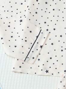 2 Peças/Conjunto Pijama Feminino, Conjunto de Roupa de Dormir Casual com Estampa Minimalista de Estrela, Top de Manga Longa com Gola e Calça Longa - Damasco - Visão 5