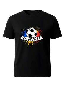 The Soccer Ball Symbolizes Passion And Energy, With Splashes Representing Romanian Strength And National Pride. Ideal For Showing Sporting Enthusiasm. A Stylish And Comfortable Men's T-Shirt For Casual Occasions And Sports Activities. - 黑色 - 查看 2