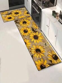1pc Floral Non-Slip Oil-Proof Kitchen Mat, Simple Rectangular Waterproof Stain-Resistant Rug, Suitable For Living Room, Bedroom, Hallway, Bathroom And Laundry Room, Polyester Carpet For Indoor And Outdoor Home Decor - Multicolor - View 8