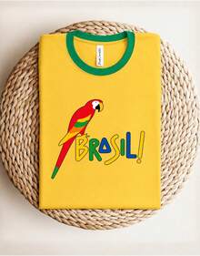Brazil Tropical Macaw Women's Oversized T-Shirt, Brazil World Cup Shirt, Casual Streetwear T-Shirt, Fashionable Brazilian Style, Beachwear, Summer, 100% Premium Cotton, Unisex - 黃色 - 查看 10