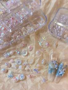 12格海星與貝殼美甲裝飾套組,跨境熱銷極光貝殼與椰子樹DIY美甲珠飾亮片美甲飾品 - 彩色 - 查看 3