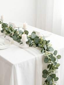 1pc Artificial Eucalyptus Branch Vine, White Flowers, Silver Leaf Eucalyptus Branch Vine With Baby's Breath, Artificial Greenery Vine, Suitable For Wedding, Party, Fireplace Mantel, Table Runner, Home Decor, Office Decor, Summer Decor - Green Extended Version - View 1