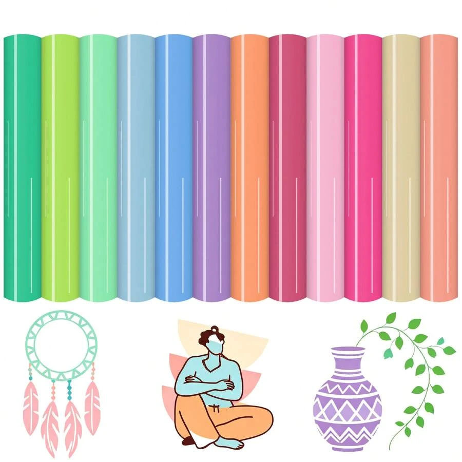 12 Sheets Of Bohemian-Style Permanent Vinyl In 12 Different Colours, 12 ...