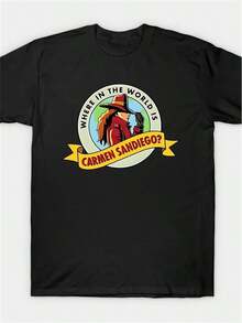 Women's Retro Carmen Sandy Yego Graphic T-Shirt - Black T-Shirt With Retro Cartoon Design, Casual Crew Neck, Perfect For Birthdays, Everyday Wear, And - Black - View 1