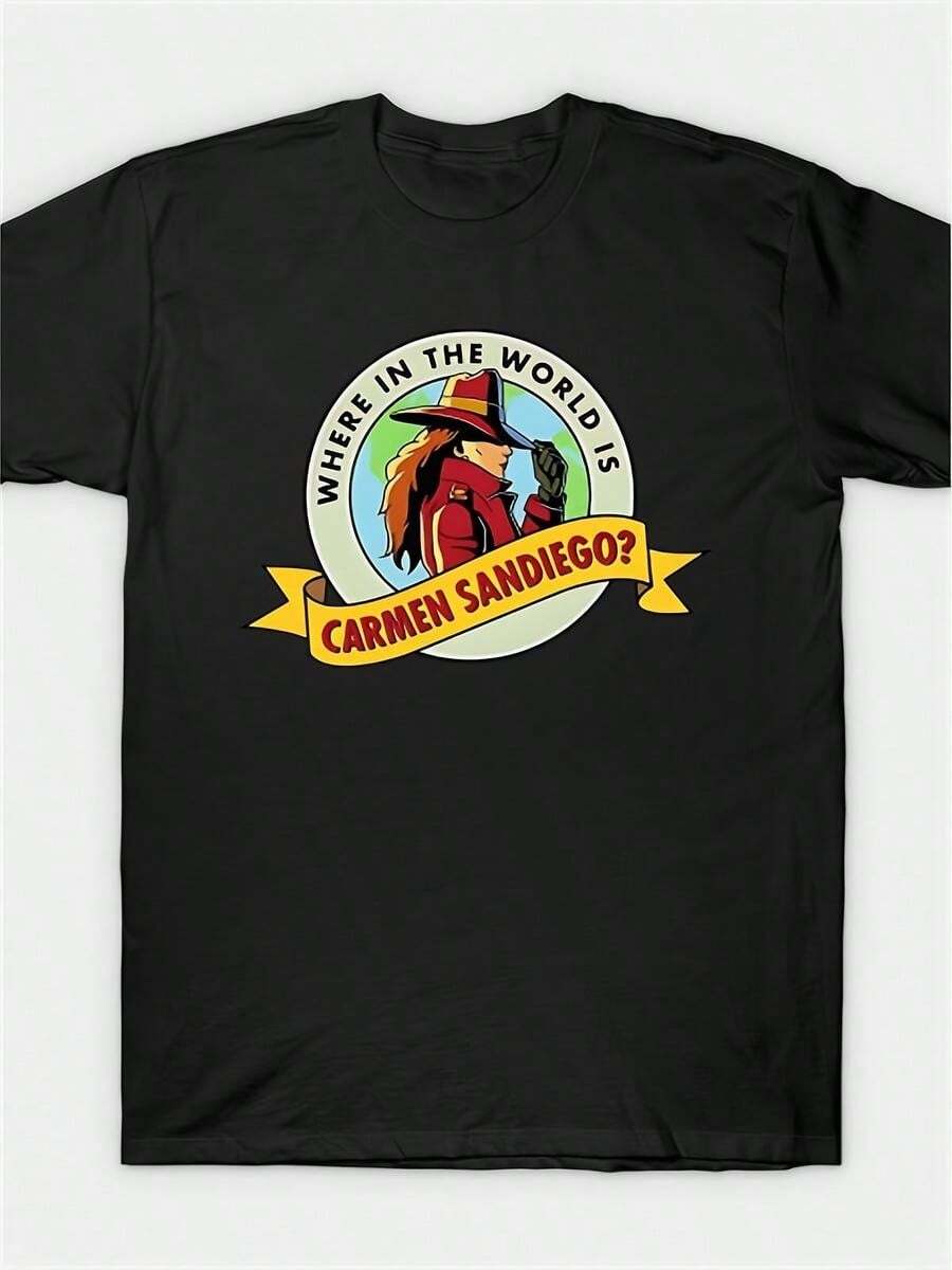 Women's Retro Carmen Sandy Yego Graphic T-Shirt - Black T-Shirt With Retro Cartoon Design, Casual Crew Neck, Perfect For Birthdays, Everyday Wear, And - Black - View 1