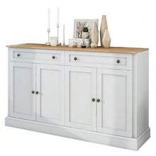 Large Sideboard With 4 Doors And 2 Drawers, Modern Storage Unit For Dining Room And Living Room, 150 X 40 X 86 Cm (L/W/H) – (Antique White) - 自然色 - 查看 1