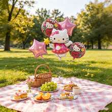 MINISO Hello Kitty Pink Princess Star Wand Theme Foil Balloon Bouquet Set Cute Character Star Shape Balloon Decoration Kit Party Scene Setup Photo Backdrop Decor Indoor Celebration Atmosphere Arrangement Event Styling Balloon Display - View 2