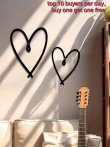 2pcs Set Minimalist Metal Double Heart Wall Decor, Black Iron Hollow Heart Shaped Wall Art Sculpture, Modern Minimalist Style Wall Hanging Suitable For Bedroom, Living Room, Entryway, Home, Outdoor Yard Decoration, Perfect Romantic Gift For Valentine's Day, Wedding, Anniversary, Christmas And New Year, Couples, Wedding And Housewarming - Black - View 2