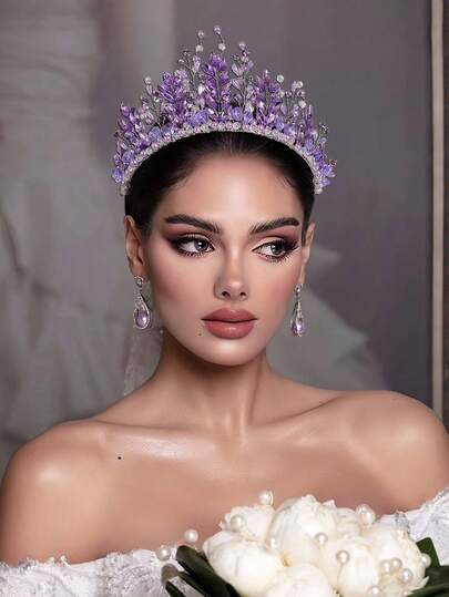 1 chiếc băng đô vương miện đính pha lê sang trọng, phụ kiện công chúa, phụ kiện tóc thời trang cho nữ phù hợp cho đám cưới, tiệc, chụp ảnh, lễ kỷ niệm, dạ hội