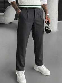 glestore Men's Retro Style Loose Solid Color Pants, Minimalist Casual, Suitable For Outings, Vacations And Commuting, Versatile Trousers For All Seasons - Black - View 1
