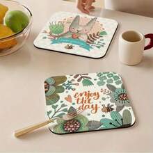 6pcs 2D Flat Bohemian Style Wooden Coasters, Trivets And Placemats - Round, Heat Resistant Non-Slip, Suitable For Holiday Gatherings, Home Parties, Office And Various Occasions, Home Entertainment, Office Decor, Handmade Appearance, Sturdy Structure, Non-Slip Base, Kitchen Essential, Coaster Set, Home Decor, Event Planner - Multicolor - View 4