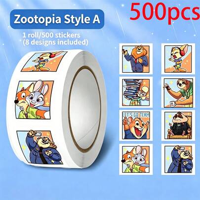  MINISO - Bộ 500 miếng dán Zootopia dễ thương, 8 thiết kế hoạt hình khác nhau, thích hợp cho các hoạt động thủ công và trang trí, món quà ngày lễ hoàn hảo, món quà nhỏ tuyệt vời dành cho gia đình và bạn bè.