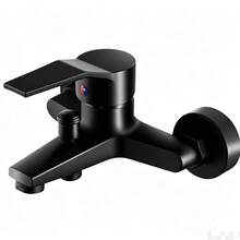 Grifo de baño de pared de aleación de zinc con doble salida y una sola manija para agua caliente y fría, color negro - grifo de bañera - Ver 7