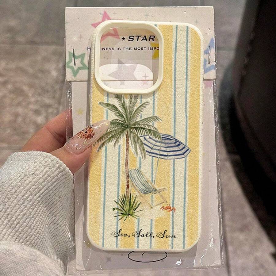 1pc TPU Material Summer Beach Vacation Pattern Phone Case Compatible With Iphone 17 Pro Max/17/16 Pro Max/15/13/12/11, S20 FE/A15/S24/A55, Note 11/Note 12/Note 13 Pro, Full Coverage Anti-Drop Soft Protective Phone Cover - White - View 1