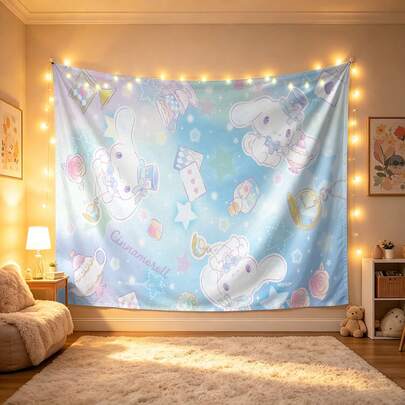 Miniso Tapiz de Cinnamoroll de Sanrio, impresión del país de las maravillas azul pastel sin agujeros, perfecto para fiestas, campamentos, decoración del hogar, montaje de escenas y exhibiciones de reuniones