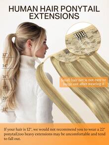 DOORES Extensiones de Coleta Invisible de Cabello Humano Remy 100% con Clips - Liso 14-22 Pulgadas, 75-90g, Apariencia Natural Suave, Fácil de Instalar, Regalo Perfecto para Esposa o Amiga - S16/22A - Ver 4