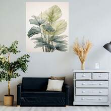 Póster de pared 2D plano, 1 pieza, de hoja botánica bohemia - Impresión en lienzo de hoja verde minimalista moderna adecuada para sala de estar y pintura de hoja natural para decoración del hogar, decoraciones HD para regalo de inauguración de casa - Enmarcado - Ver 5