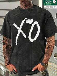 1 camiseta con estampado XO, especialmente diseñada para entusiastas de la lucha libre, camiseta personalizada y creativa para hombre adulto, camiseta lavada, camiseta de verano de algodón estilo streetwear, 180g 100% algodón. - Negro - Ver 1