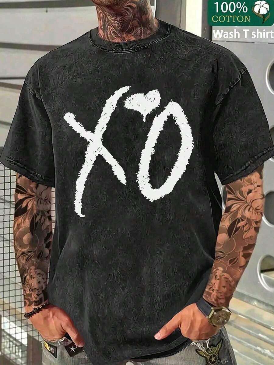 1 camiseta con estampado XO, especialmente diseñada para entusiastas de la lucha libre, camiseta personalizada y creativa para hombre adulto, camiseta lavada, camiseta de verano de algodón estilo streetwear, 180g 100% algodón. - Negro - Ver 1