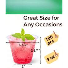 100 Pack 9 Oz Clear Plastic Cups, 9oz Clear Disposable Cups Wine Glasses, Small Punch Cups For Cocktail, Juice, Water, Plastic Wine Cup For Parties, Events, Sampling & Everyday Use - White - View 3