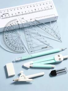 10pcs Compass And Ruler Set, Student Multifunctional Straight Ruler, Triangle Ruler, Protractor, Movable Pencil, Eraser, Complete Set For Exams, Learning And Professional Drawing - Sets - View 9
