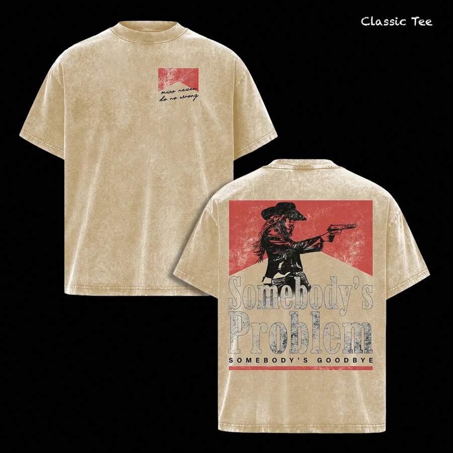 playeras de hombre algodón album  mundial 2026Somebody's Problem Shirt – M. Camiseta gráfica de música country Wallen, diseño vintage de vaquero del oeste con pistola, camiseta oversize con efecto lavado ácido, estética retro roja con doble estampado, camiseta casual unisex de algodón grueso, regalo para fans de la música country mundial 2026 cruz azul - Albaricoque - Ver 1