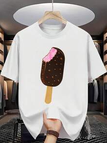 Camiseta Gráfica para Hombre en Azul Marino con Diseño de Barra de Chocolate Helado - Camiseta Casual de Verano con Diseño Divertido, Tela Suave y Cómoda, Perfecta para Vestimenta Informal, Camiseta para Uso Diario| Camiseta con Diseño Divertido| Ajuste cómodo, camisetas de helado - Blanco - Ver 7