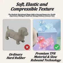 4 Pcs Anxiety Squishies Fidget Toys - Upgraded Sparkly Dachshund Gel Stretch Ball, Cute Mini Sausage Dog Stress Relief Toy With Face, For Kids And Adults - 藍色 - 查看 5