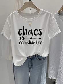 Women's Short-Sleeved T-Shirt, Regular Fit - Featuring A Fun And Playful 2D Geometric "Chaos Coordinator" Print. Modern Urban Style | Youthful Design | Comfortable Fit - 白色 - 查看 1
