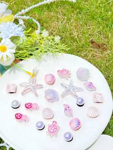 20 piezas de adornos desmontables para zapatos DIY de color rosa con cadena de lentejuelas, estrella de mar, concha, ondas de agua, estrella, adecuados para zuecos - Tortuga rosa - Ver 5