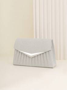 Clutch de Envelope Elegante e da Moda, Bolsa de Festa Brilhante Franzida, Bolsa Transversal Versátil para Ombro para Mulheres, Perfeita para Casamentos, Bailes de Formatura, Festas de Coquetel e Eventos Formais. - Prata - Visão 5